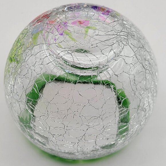 FINAL CLEARANCE Hand Painted Floral Crackle Glass Votive Candle Holder Vase 4” - Picture 8 of 9